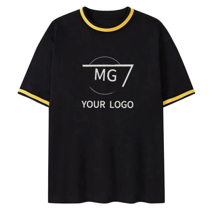 Custom Summer Cotton Crewneck Short Sleeve T-shirt Workout Tee Shirt with Color Block Collar and Cuffs