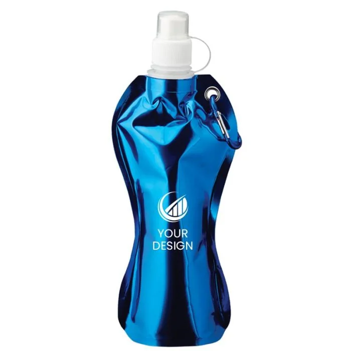 Custom Ultra-Lightweight 14 oz. Flexi-Design Water Bottle with Carabiner Clip and Protective Spout Cap