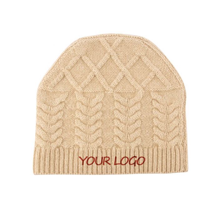 Custom Unisex Cashmere Beanie Hats Cable Knit Winter Warm Knitted Hat for Travel Daily