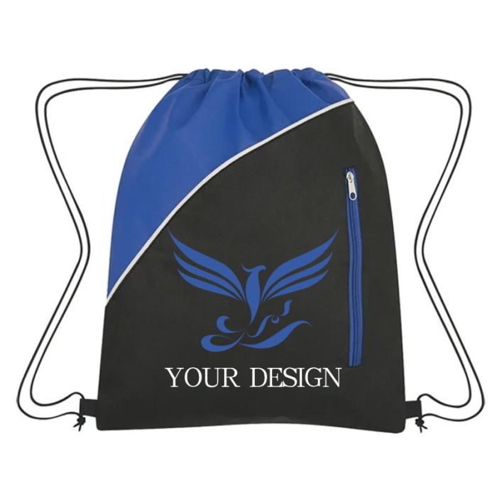 Custom Water-Resistant Non-Woven Drawstring Pack with Front Zipper 17.75"H x 14"W 