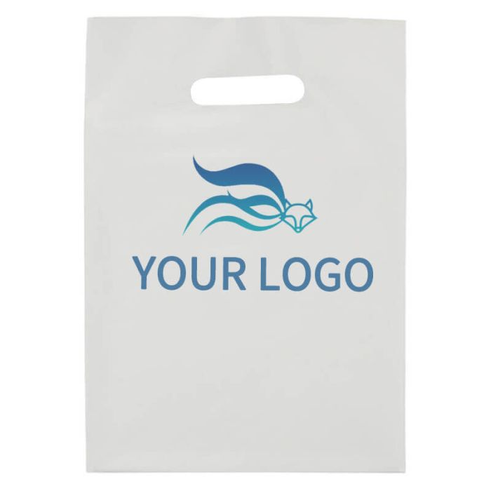 Custom White Die Cut Paper Bag 10.25W x 14H Plastic Bags Shopping Retail Tote