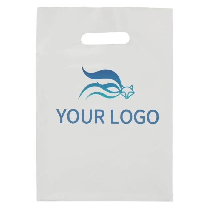 Custom White Die Cut Paper Bag 10.25W x 14H Plastic Bags Shopping Retail Tote