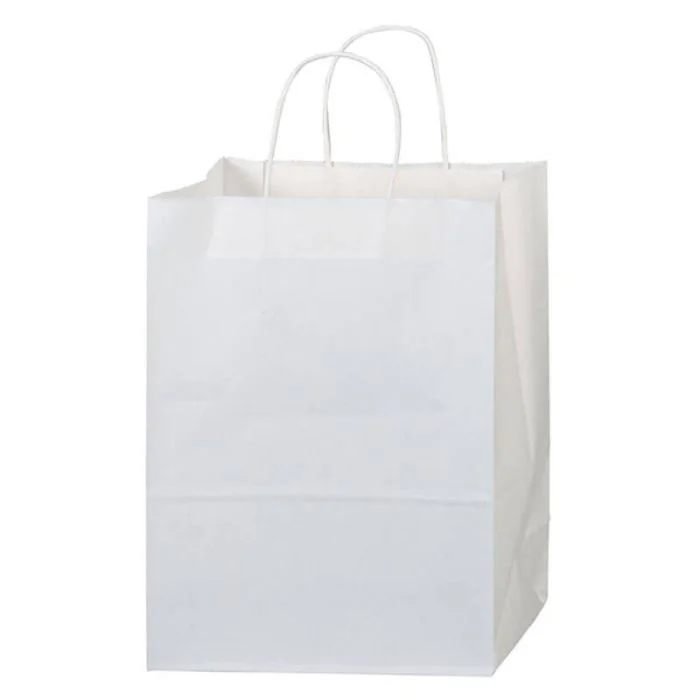 Custom White Kraft Paper Shopping Bags with Logo – 10" W × 13" H × 5" D