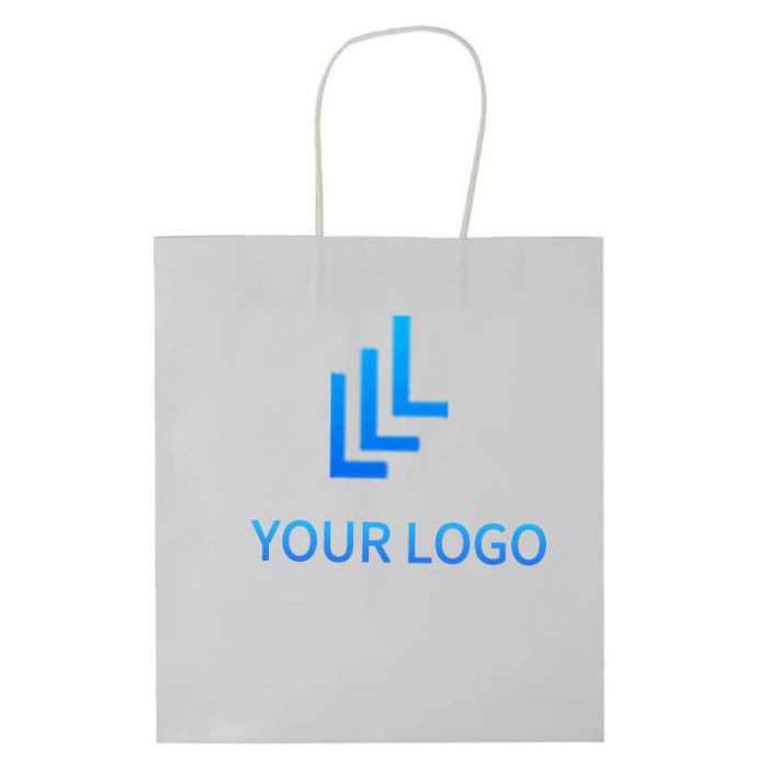 Custom White Kraft Paper Bag 12W x 12H Wide Square Takeout Bags Shopping Retail Tote