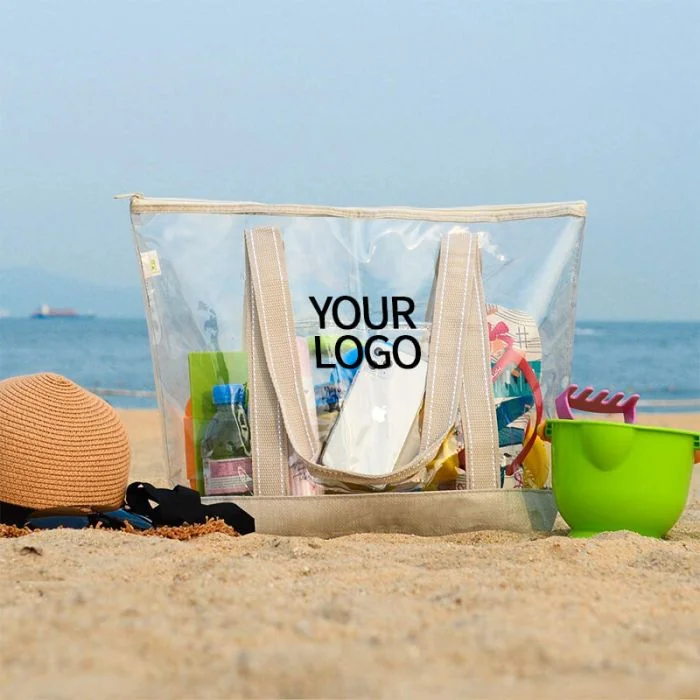 Custom Wholesale Large 19"L x 14"H Capacity Transparent Waterproof PVC Handbag Grocery Shopping Bag Tote
