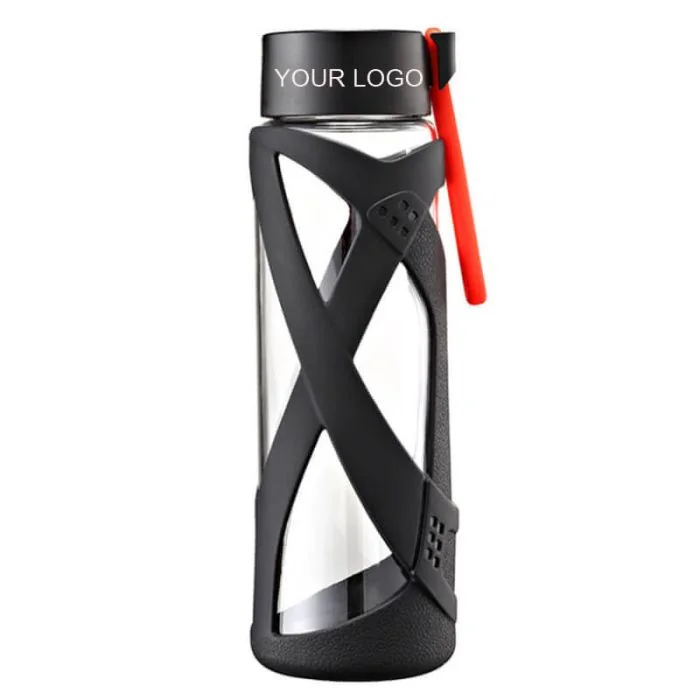 Custom Wholesale Plastic Water Bottle Portable Sports Bottles with Anti-slip Silicone Sleeve