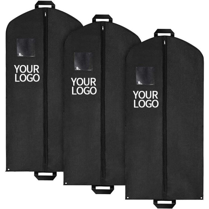 Custom Zippered Clothes Bag Foldable Non-woven Dress Garment Bag Suit Cover with PVC Pocket Handles