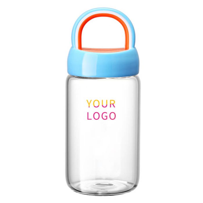 Custom BPA-free 350ML Leakproof Drinking Bottle Borosilicate Glass Water Bottle with Colorful Handle