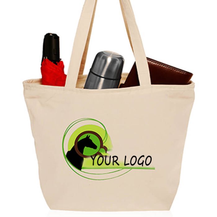 Custom Cotton Shoulder Handbag 18W x 13H Zippered Travel Bag School Bag Grocery Bags Shopping Tote