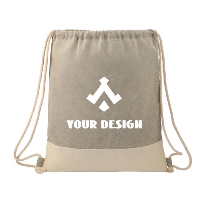 Customizable Logo Eco-Friendly Recycled Cotton Drawstring Bag with Color-Block Design 16.5"H x 14" W