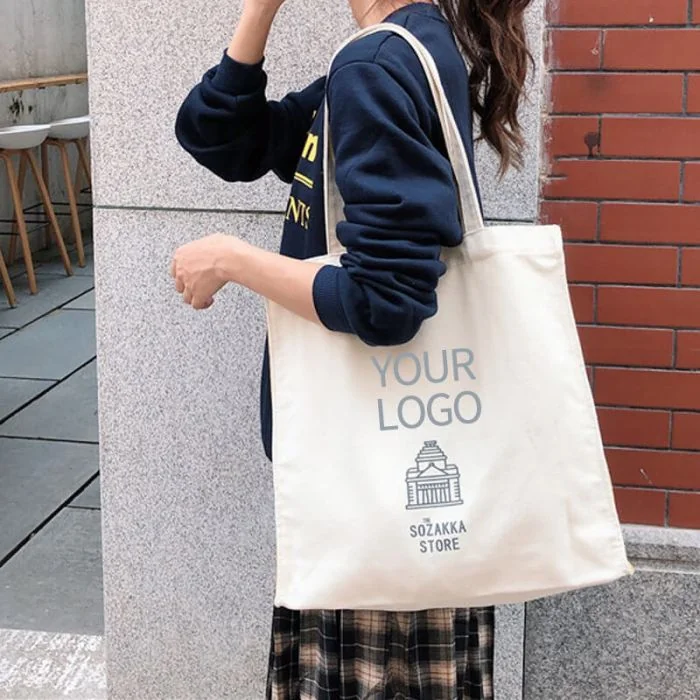 Custom logo printed Wholesale 11.81"W x 15.75"H Cotton Canvas Bag Grocery Shopping Tote Book Bag 