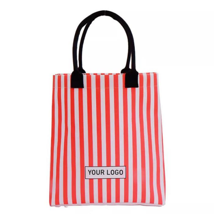 Custom Polyester Shoulder Bag Striped Handbag Fashionable Grocery Tote Shopping Bag