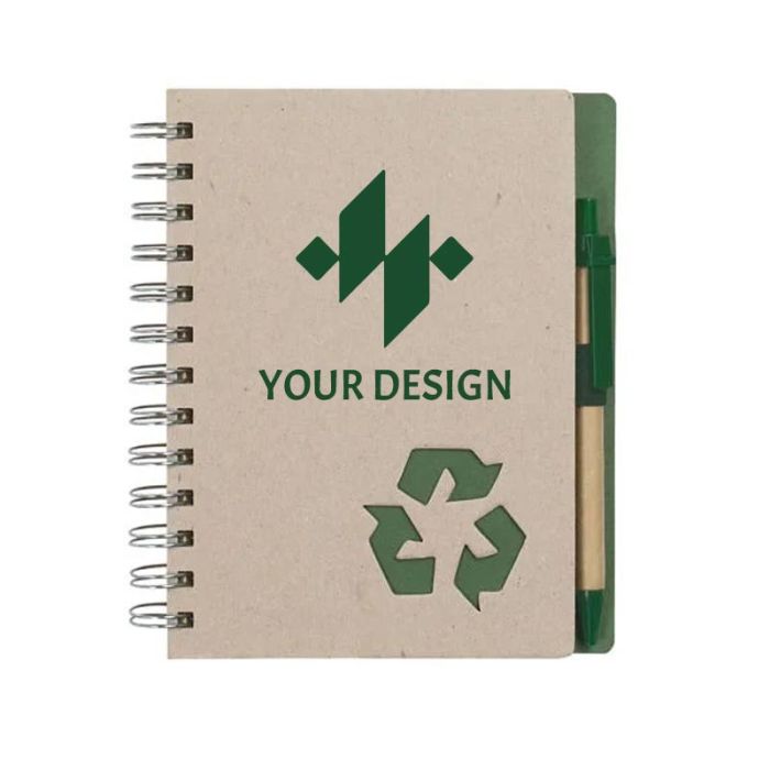 Customizable Spiral Notebook and Pen with 80 Recycled Pages