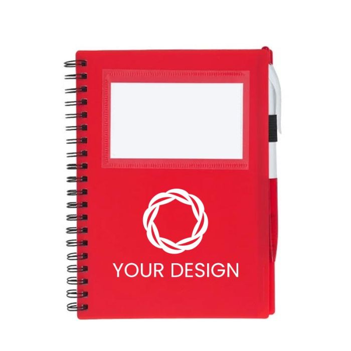 Customizable Spiral Notebook with ID Window & Pen - Perfect for Trade Shows and Seminars (7" H x 5" W)