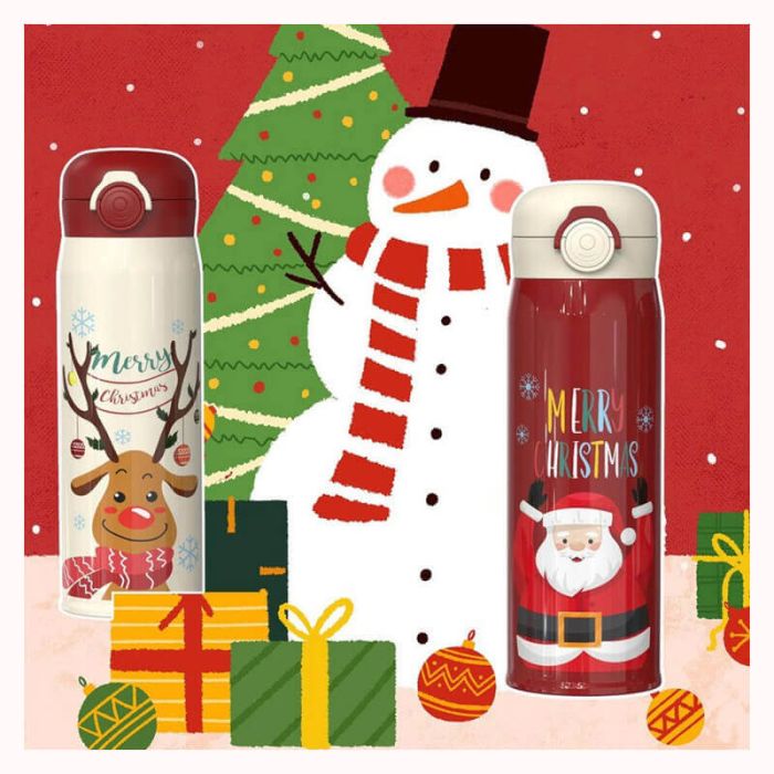 Quality Printing Travel Thermos Insulated Stainless Steel Christmas Gift  Vacuum Water Bottle Flask Keep Water Hot Cold