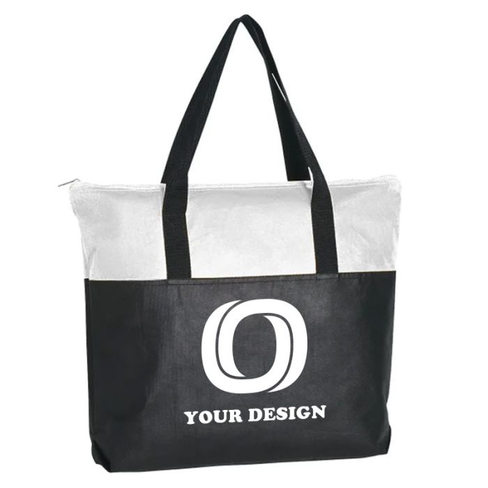 Customizable Water-Resistant Non-Woven Two Tone Zippered Tote Bag 15" H x 18" W 