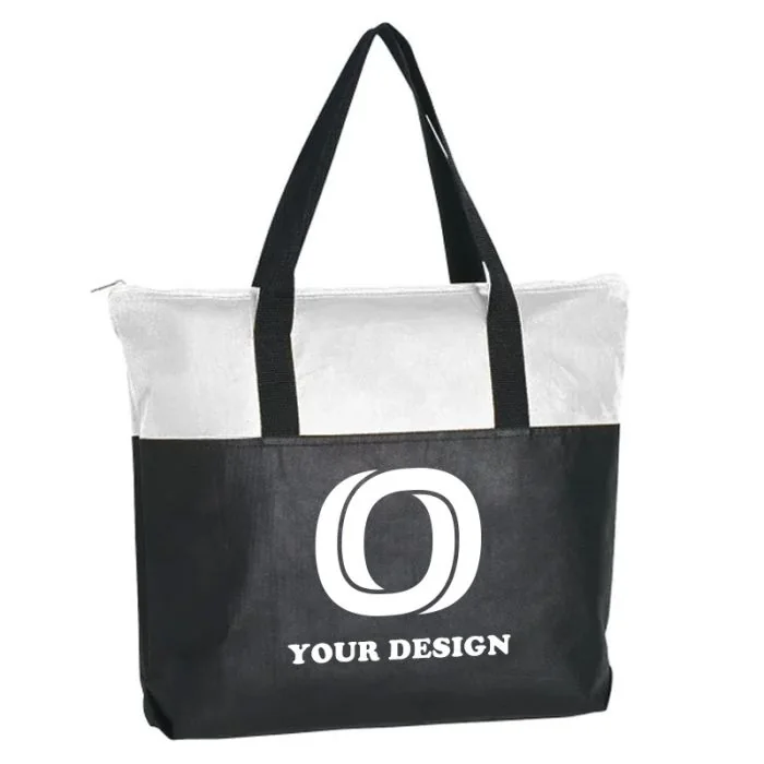 Customizable Water-Resistant Non-Woven Two Tone Zippered Tote Bag 15" H x 18" W 