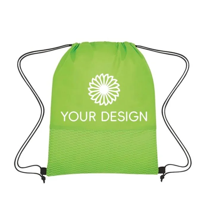 Customizable Water-Resistant Wave Design Non-Woven Drawstring Bag 16.5"H x 13"W