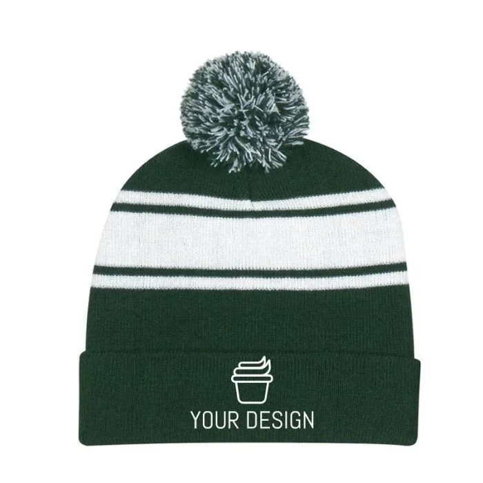 Customizable Winter Hat Two-Tone Knit Pom Beanie with Cuff 