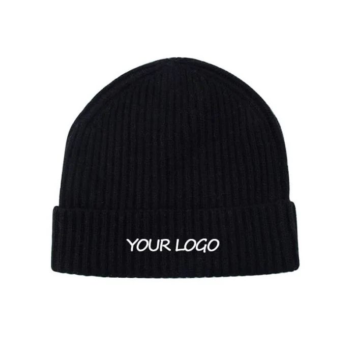 Custom Cashmere Cuffed Hat Winter Flip Knit Hat  Warm Knitted Hat