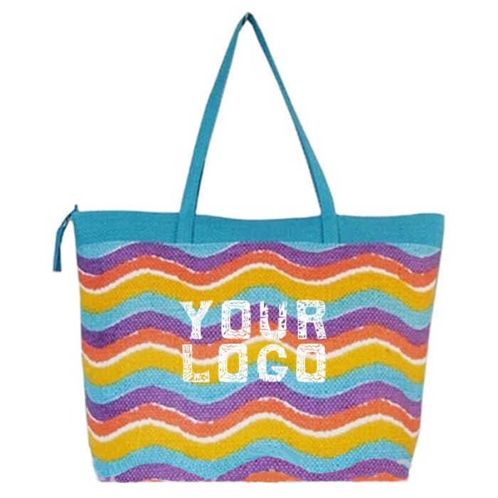Custom Colorful Waves Fashion Handbag 15.75"W x 11.81"H Zippered Grocery Shopping Tote Bag
