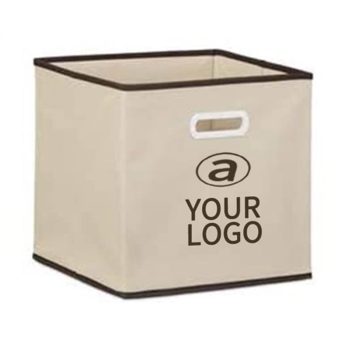 Custom Foldable Storage 11.81" x 11.81" Box with Die Cut Handle Square Cube Fabric Baskets for Shelves Toys Books Clothes Organizer