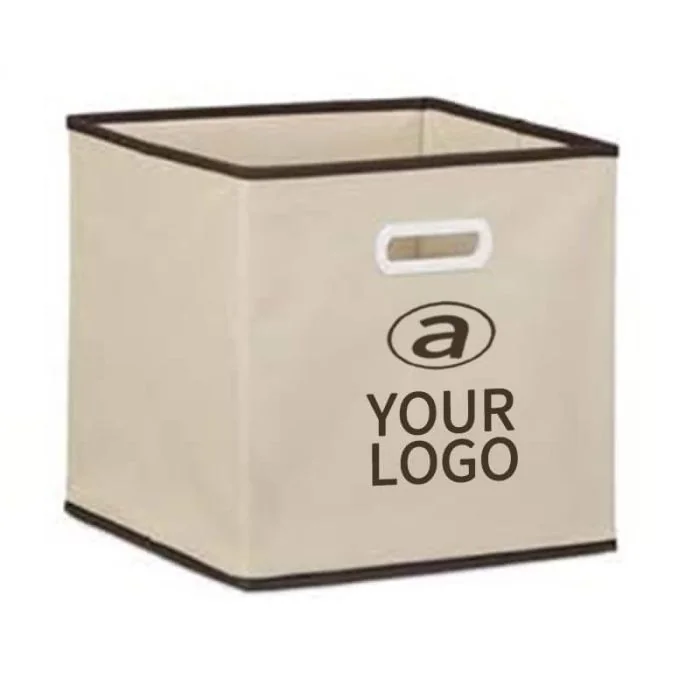 Custom Foldable Storage 11.81" x 11.81" Box with Die Cut Handle Square Cube Fabric Baskets for Shelves Toys Books Clothes Organizer