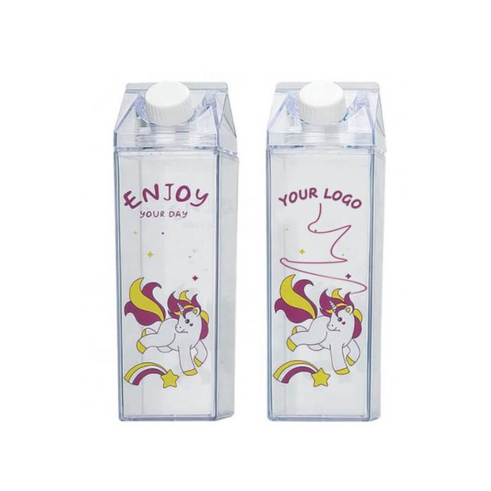 Custom Leakproof Reusable Drinks Bottle Transparent Square Shaped Plastic Milk Bottle for Daily Storage Outdoor Activity