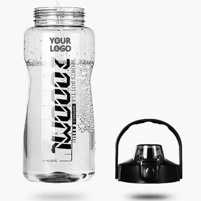 Custom BPA-free Wide Mouth Extra Large 2L 67oz Clear Plastic Bottle Half Gallon Water Tank for Sports Travel Office