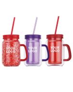 Custom 17oz  Reusable Cold Drink Cup Handheld Double Wall Plastic Cup with Handle for Summer