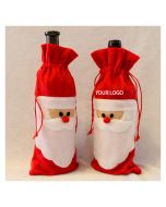 Custom Christmas Felt Bags Wine Packaging Drawstring Bottle Gift Bag for Xmas