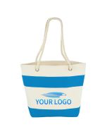 Custom Cotton Canvas Book Tote 18W x 13.25H Striped Shoulder Bag for Office School Travel Beach 