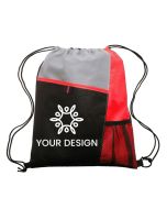 Custom Durable Lightweight Mesh Pocket Drawstring Backpack 15.5" H x 13.5" W