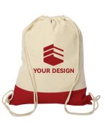 Custom Eco-Friendly Cotton Drawstring Cinch Bag with Colored Bottom 17.75"H x 13.75" W 