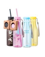 Custom Eco-friendly Drinking Bottle Transparent Straw Water Bottle with Carrying Rope