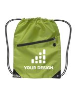 Custom Feature-Rich Drawstring Backpack with Zipper 17"H x 13" W