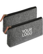 Custom Felt Zippered Cosmetic Bag 8.2"W x 4.5"H Pen Pencil Brush Stationery Bags for Office Travel