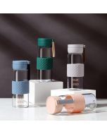 Custom Outdoor Glass Bottle With Anti-slip Sleeve and Carrying Handle for Office Travel