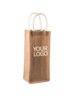 Custom Jute Wine Bag 6.3" x 14.17 Reusable Retail Shopping Tote Grocery Gift Bags for Single Bottle