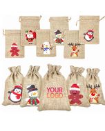 Custom Christmas Gift Bags 3.9"W x 5.5"H Jute Packaging Drawstring Small Candy Snack Bag