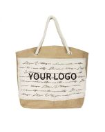 Custom Jute Tote Bag 14W x 16H with Cotton Rope Shopping Tote Promotional Eco-friendly Cosmetic Makeup Grocery Bag