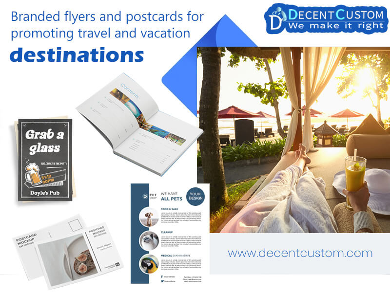 Branded flyers and postcards for promoting travel and vacation destinations
