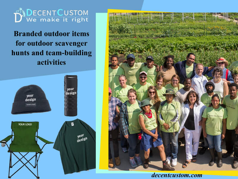 Branded outdoor items for outdoor scavenger hunts and team-building activities