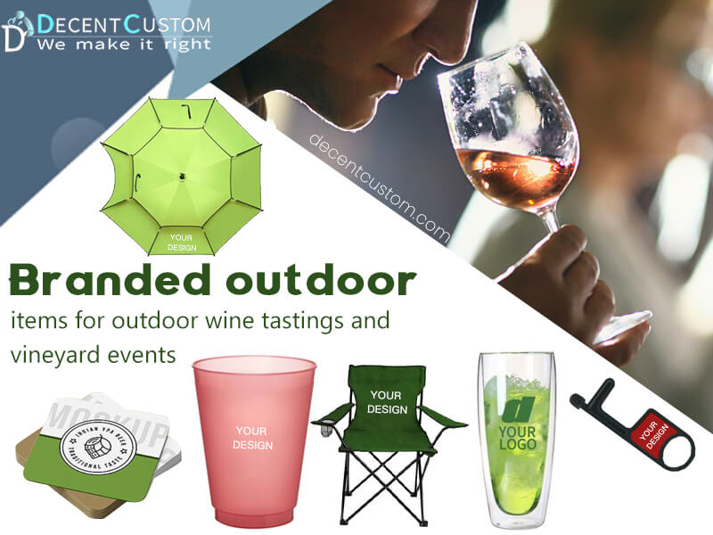 Branded outdoor items for outdoor wine tastings and vineyard events