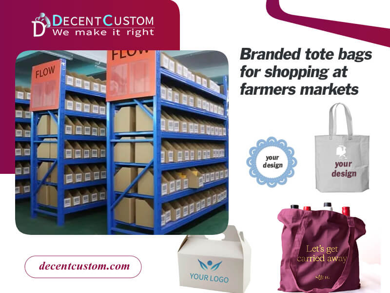 Branded tote bags for shopping at farmers markets