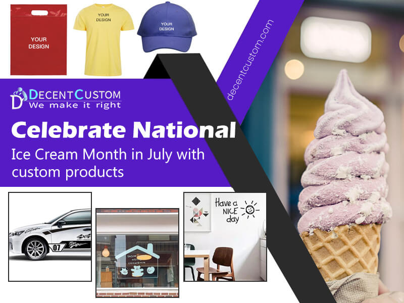 Celebrate National Ice Cream Month in July with custom promotional products for ice cream parlors, dessert shops, and frozen treat lovers