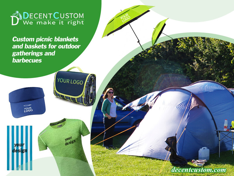 Custom picnic blankets and baskets for outdoor gatherings and barbecues