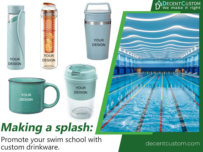 Making a splash: Promote your swim school with custom drinkware.
