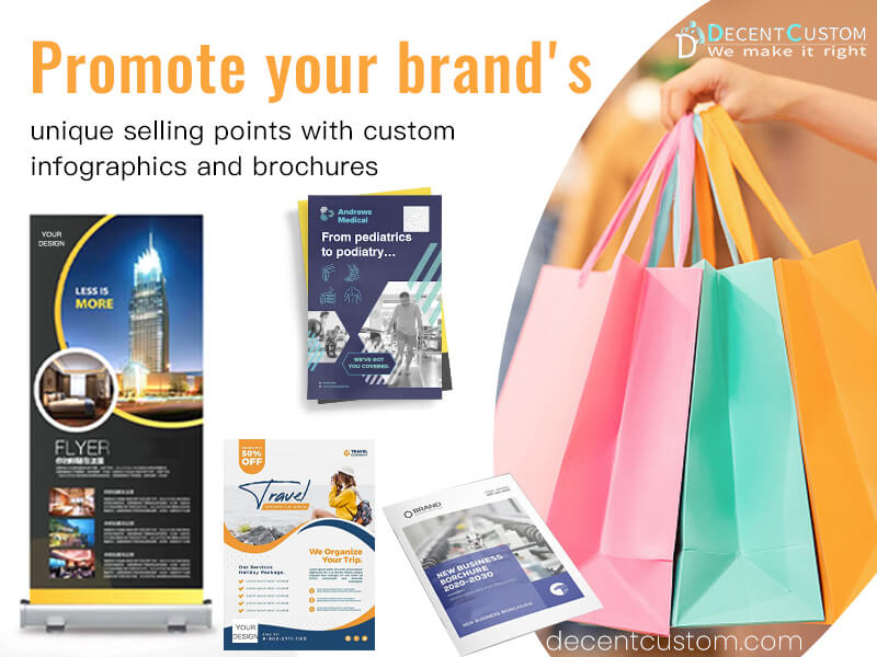 Promote your brand's unique selling points with custom infographics and brochures
