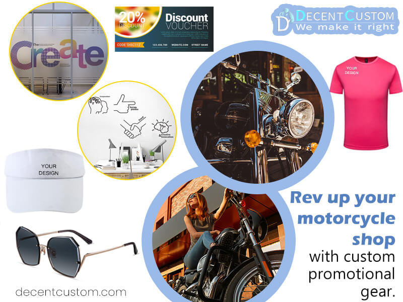 Rev up your motorcycle shop with custom promotional gear.